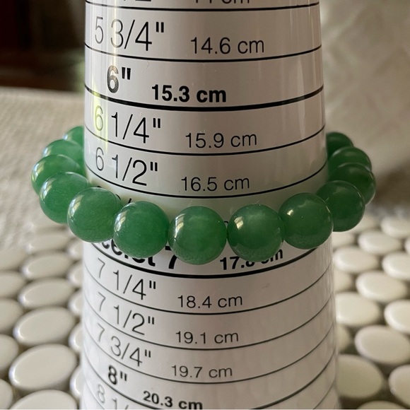Green gemstone round bead stretch bracelet, green aventurine? green nephrite ? - Picture 5 of 5